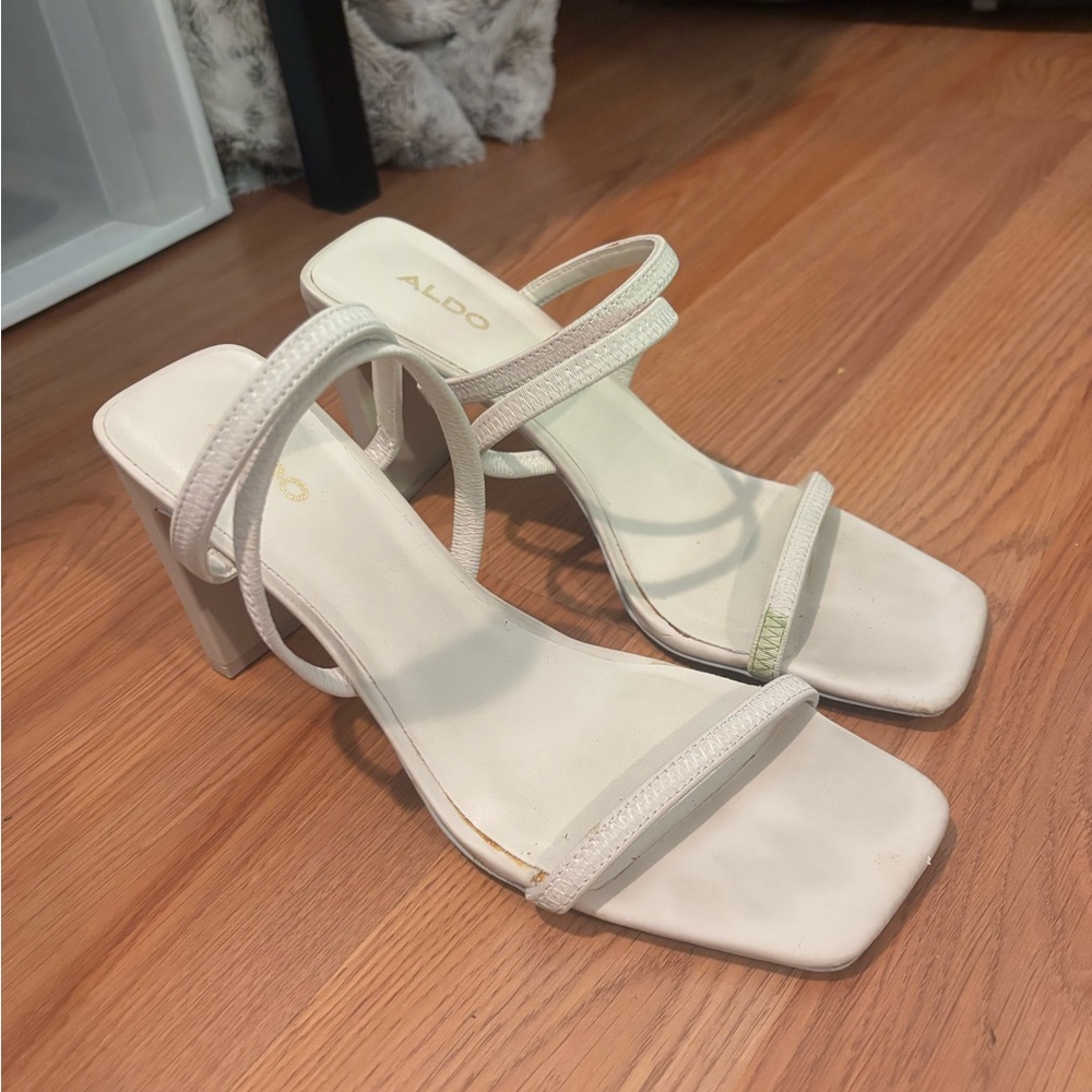 Aldo Cream Strappy Block Heel Sandals